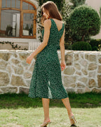 Floral Midi Dress with V-Neck in Green