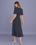 Floral Butterfly Sleeve Midi Dress in Purple