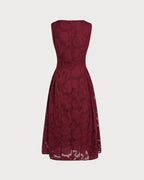 Crimson Jacquard Chiffon Midi Dress