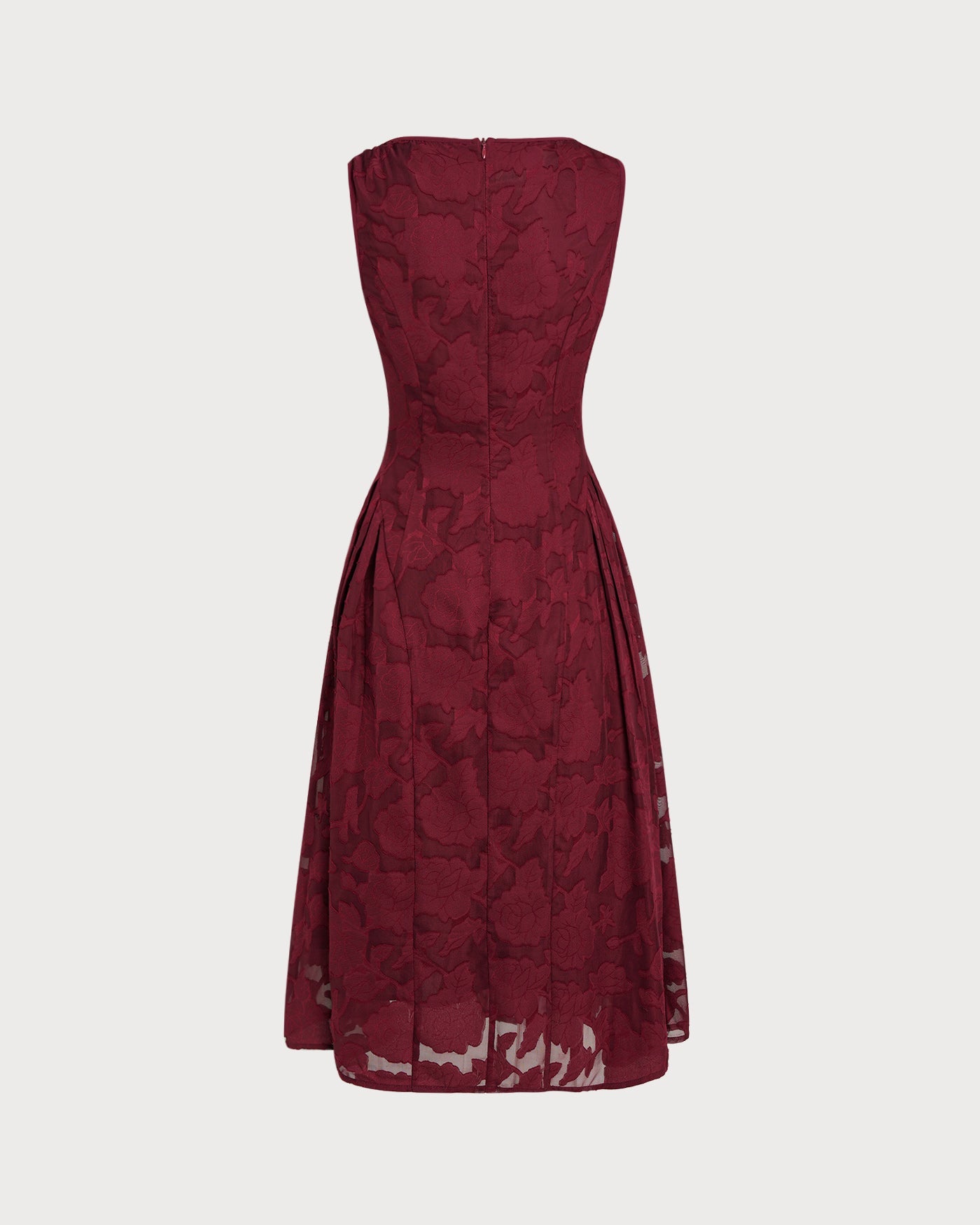 Crimson Jacquard Chiffon Midi Dress