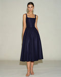 Blue A-Line Midi Dress with Slip Design