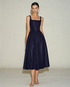 Blue A-Line Midi Dress with Slip Design