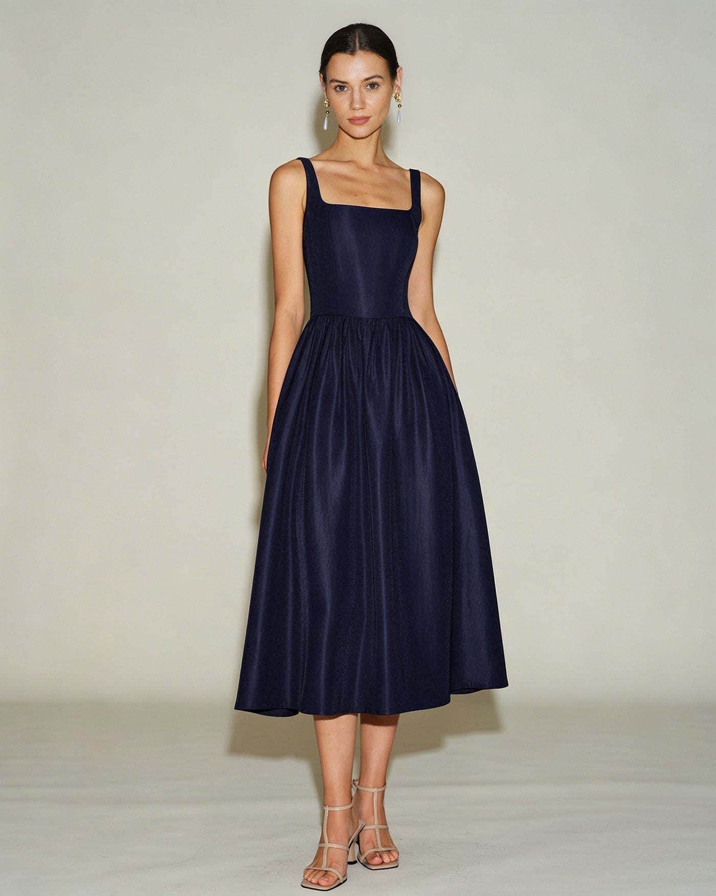 Blue A-Line Midi Dress with Slip Design