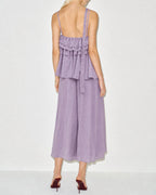 Ruffled Midi Dress with Purple Floral Print