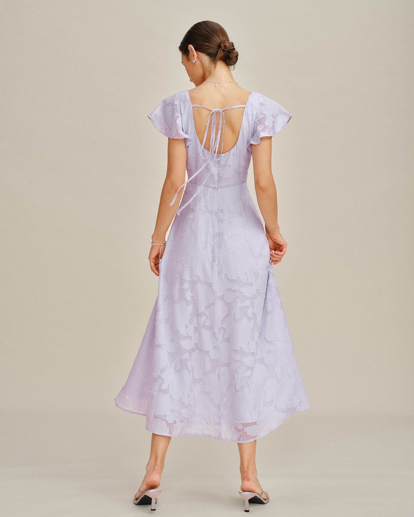 Jacquard Midi Dress with Purple Square Neck