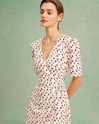 V-Neck Midi Dress in Apricot Floral Print