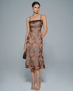 Caramel Floral Print Midi Dress