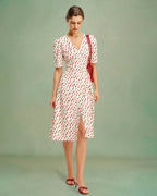 V-Neck Midi Dress in Apricot Floral Print