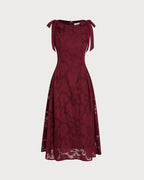 Crimson Jacquard Chiffon Midi Dress