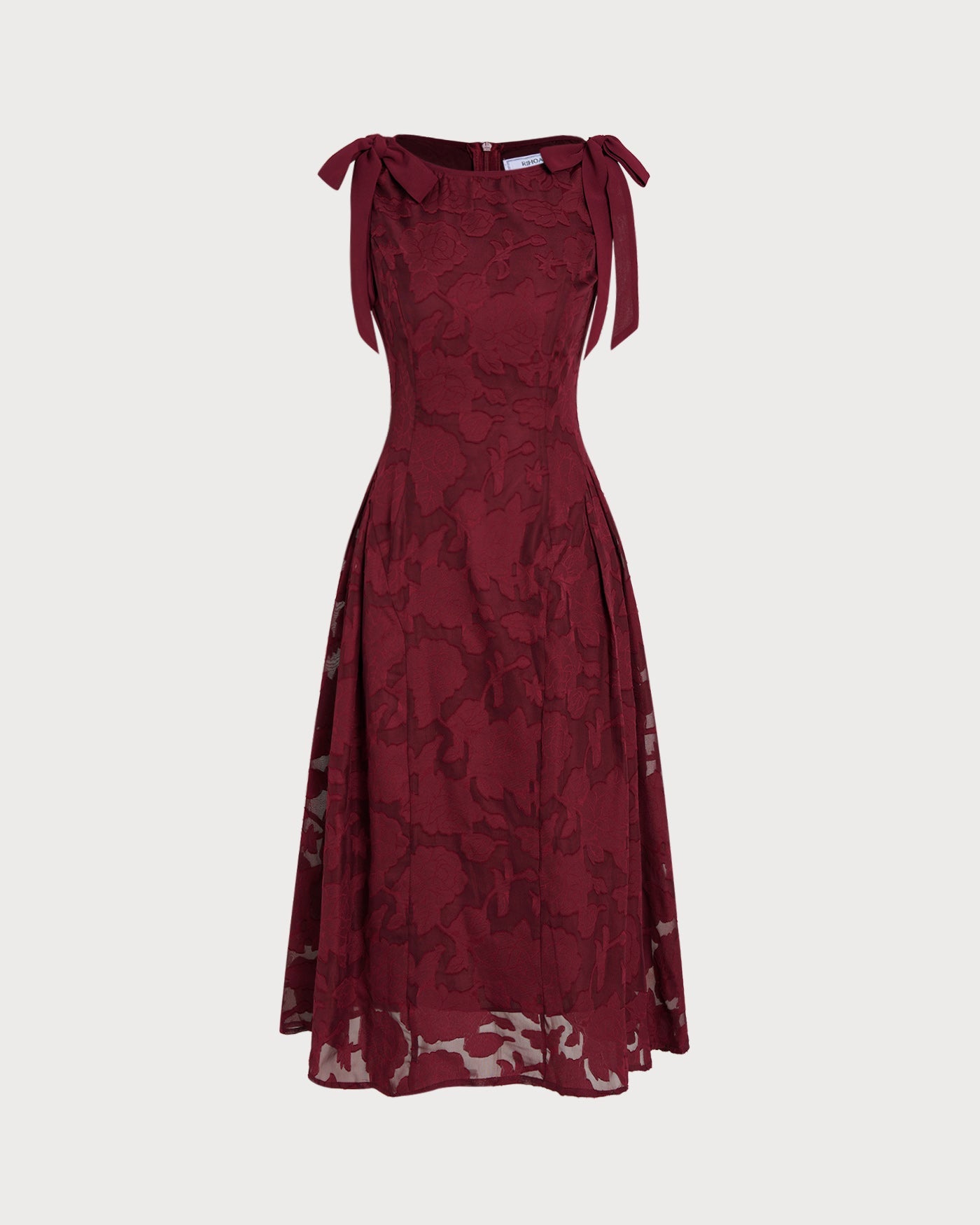 Crimson Jacquard Chiffon Midi Dress