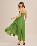 Flowy Green Strapless Midi Dress