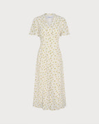 Floral Yellow V-Neck Midi Dress with Slit
