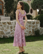 Maxi Dress in Purple Jacquard Fabric