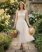 Floral Midi Dress with Sweetheart Neckline in Yellow