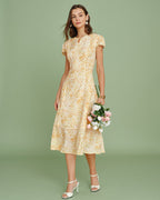 Floral Midi Dress with Yellow Cap Sleeves