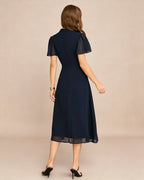 Blue Turtle Print Midi Dress with Butterfly Sleeves