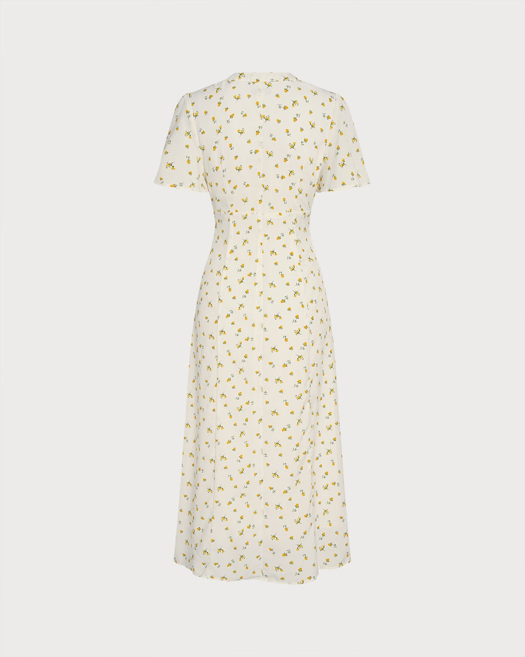 Floral Yellow V-Neck Midi Dress with Slit