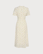 Floral Yellow V-Neck Midi Dress with Slit