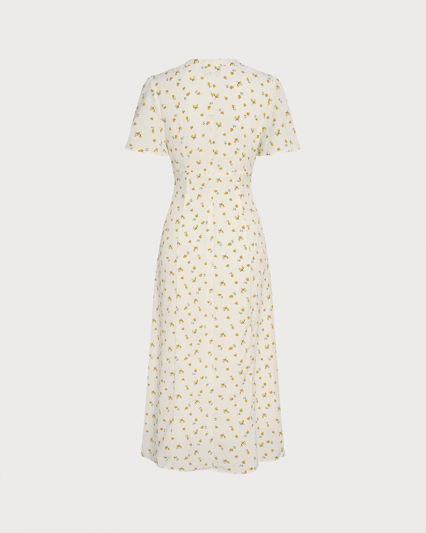 Floral Yellow V-Neck Midi Dress with Slit