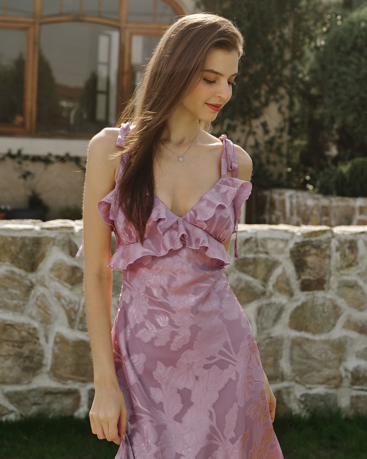 Maxi Dress in Purple Jacquard Fabric
