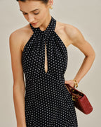 Polka Dot Halter Midi Dress in Black