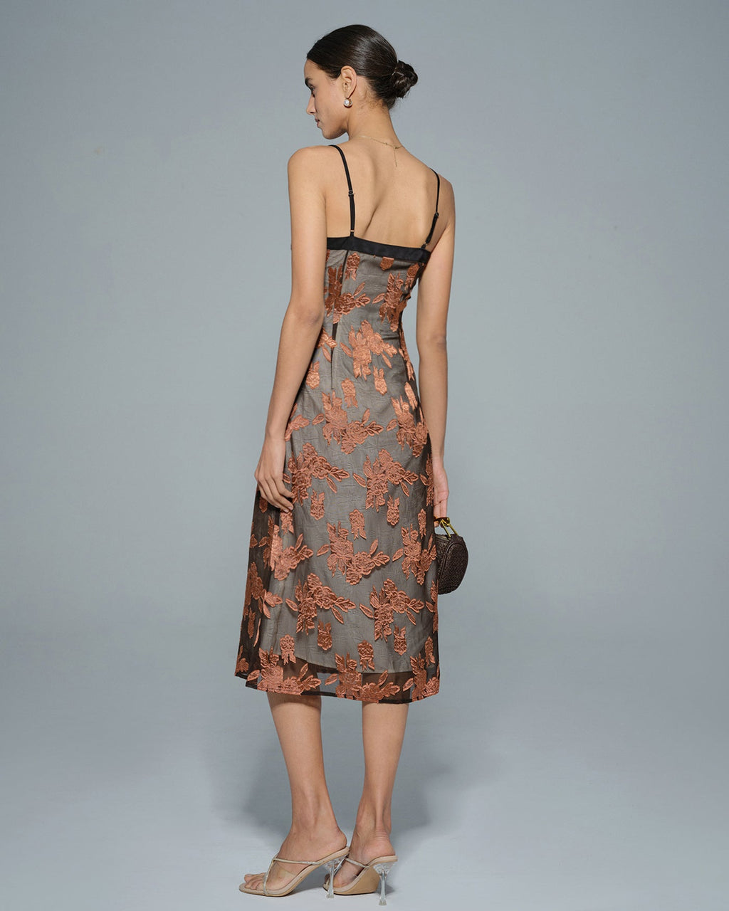 Caramel Floral Print Midi Dress