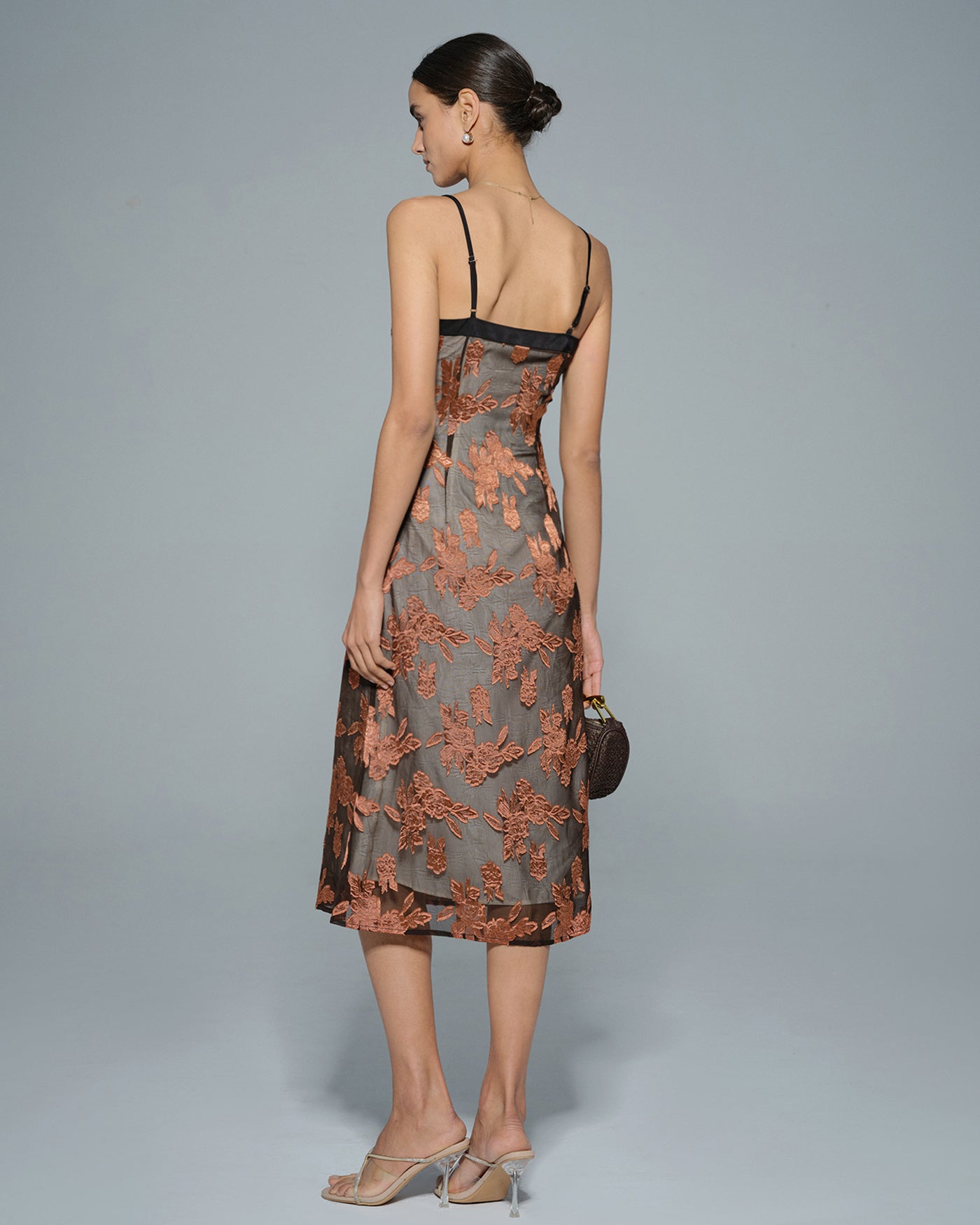 Caramel Floral Print Midi Dress