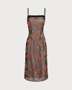 Caramel Floral Print Midi Dress