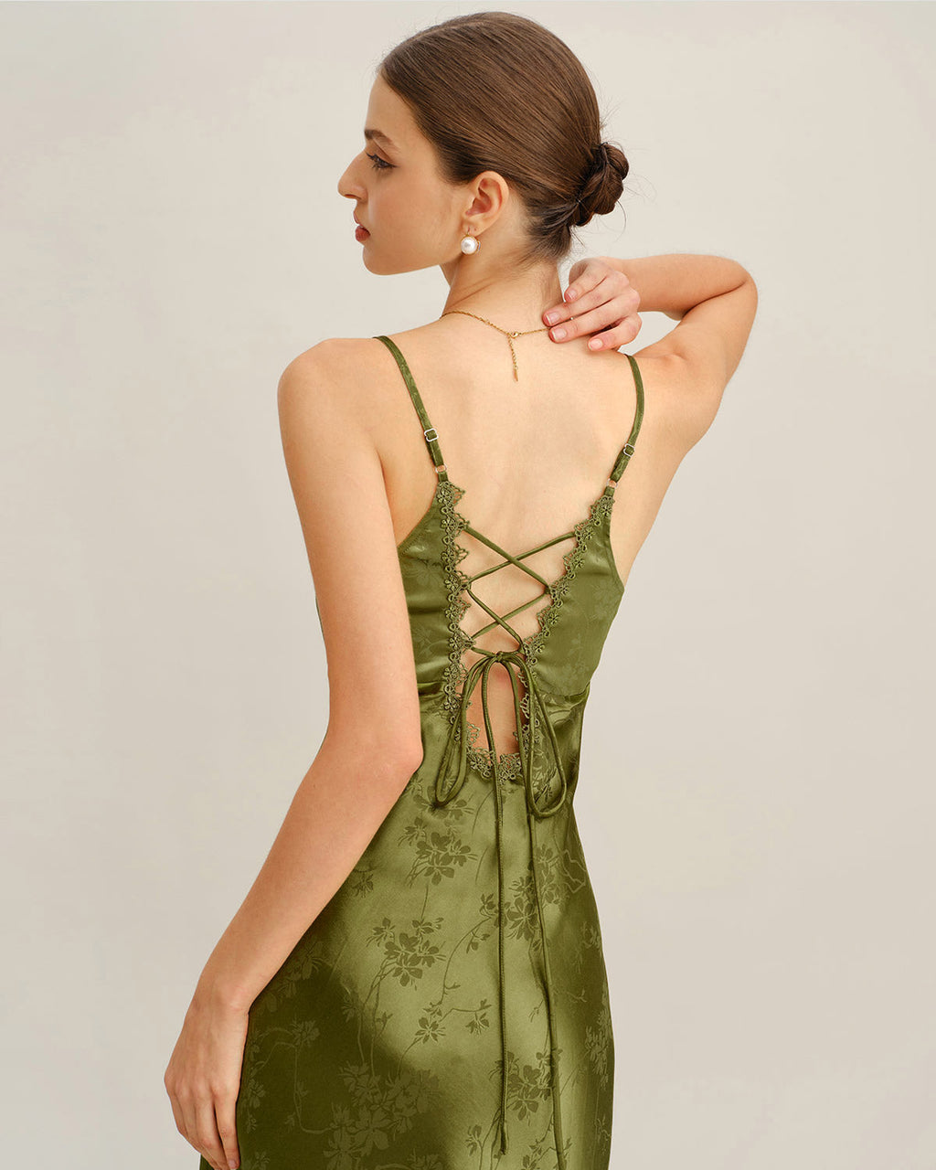 Maxi Dress with Green Jacquard Corset Design