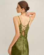 Maxi Dress with Green Jacquard Corset Design