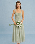 Green Jacquard A-Line Midi Dress with Slip Design