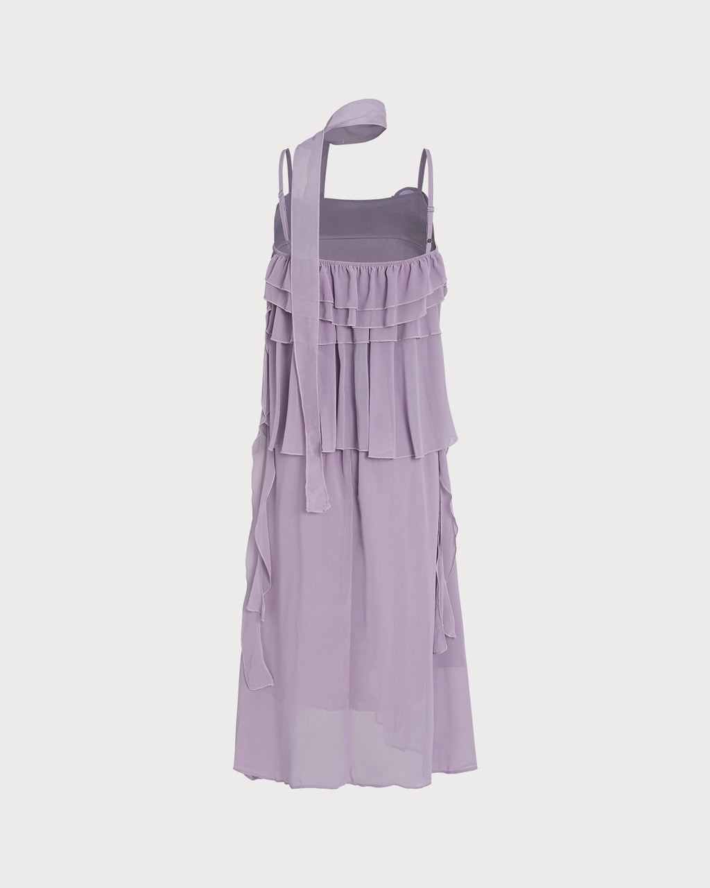 Ruffled Midi Dress with Purple Floral Print