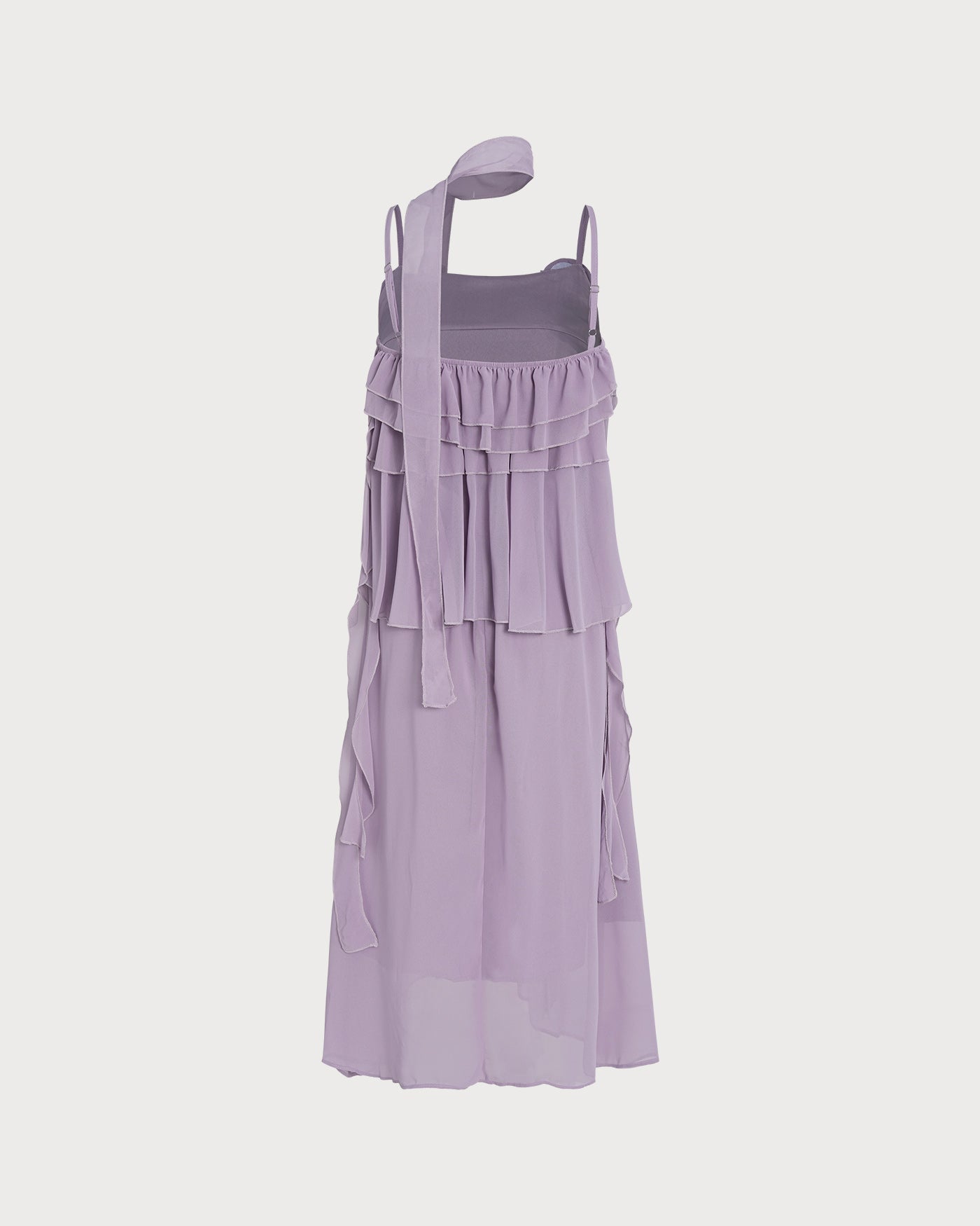Ruffled Midi Dress with Purple Floral Print
