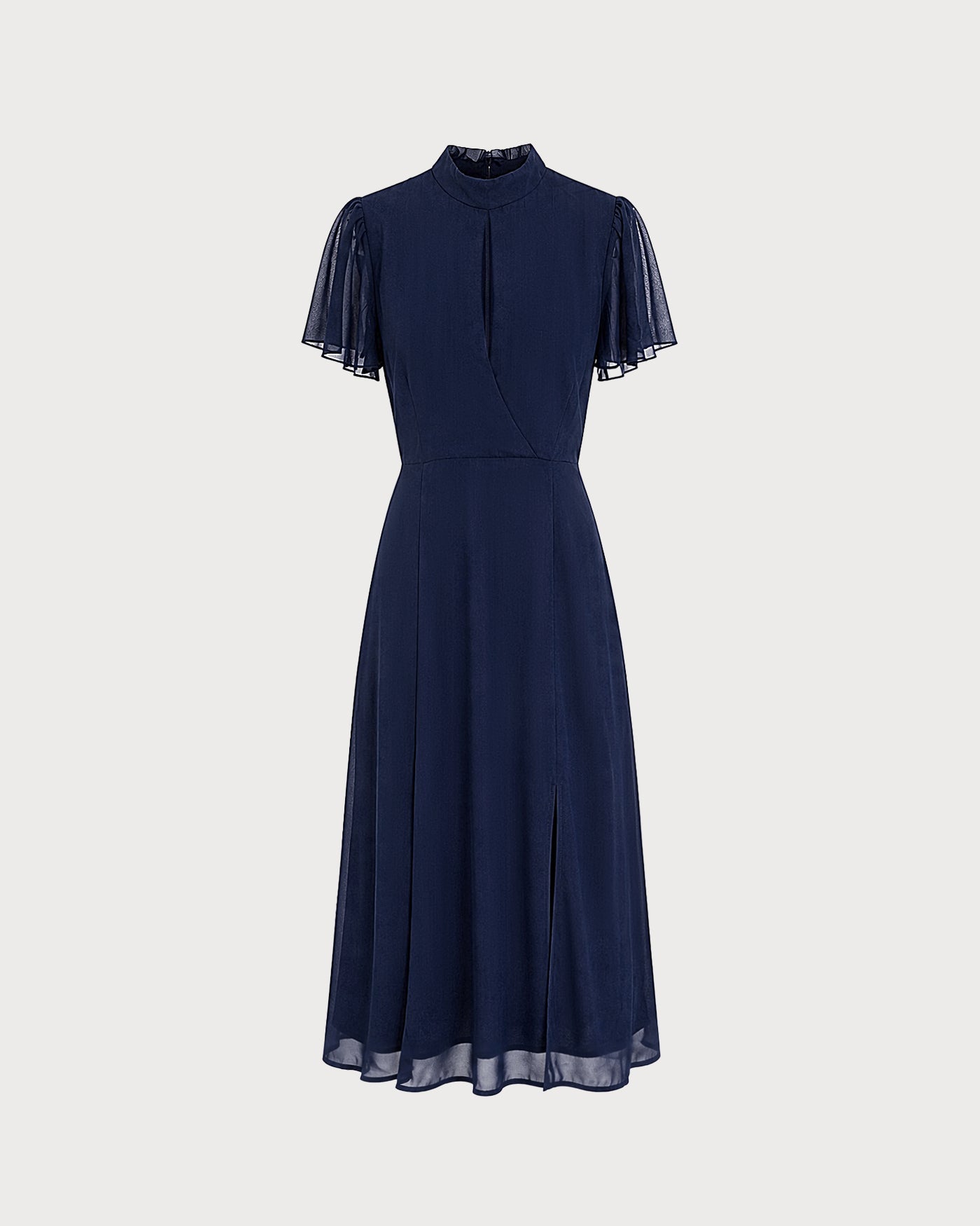 Blue Turtle Print Midi Dress with Butterfly Sleeves