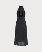 Polka Dot Halter Midi Dress in Black