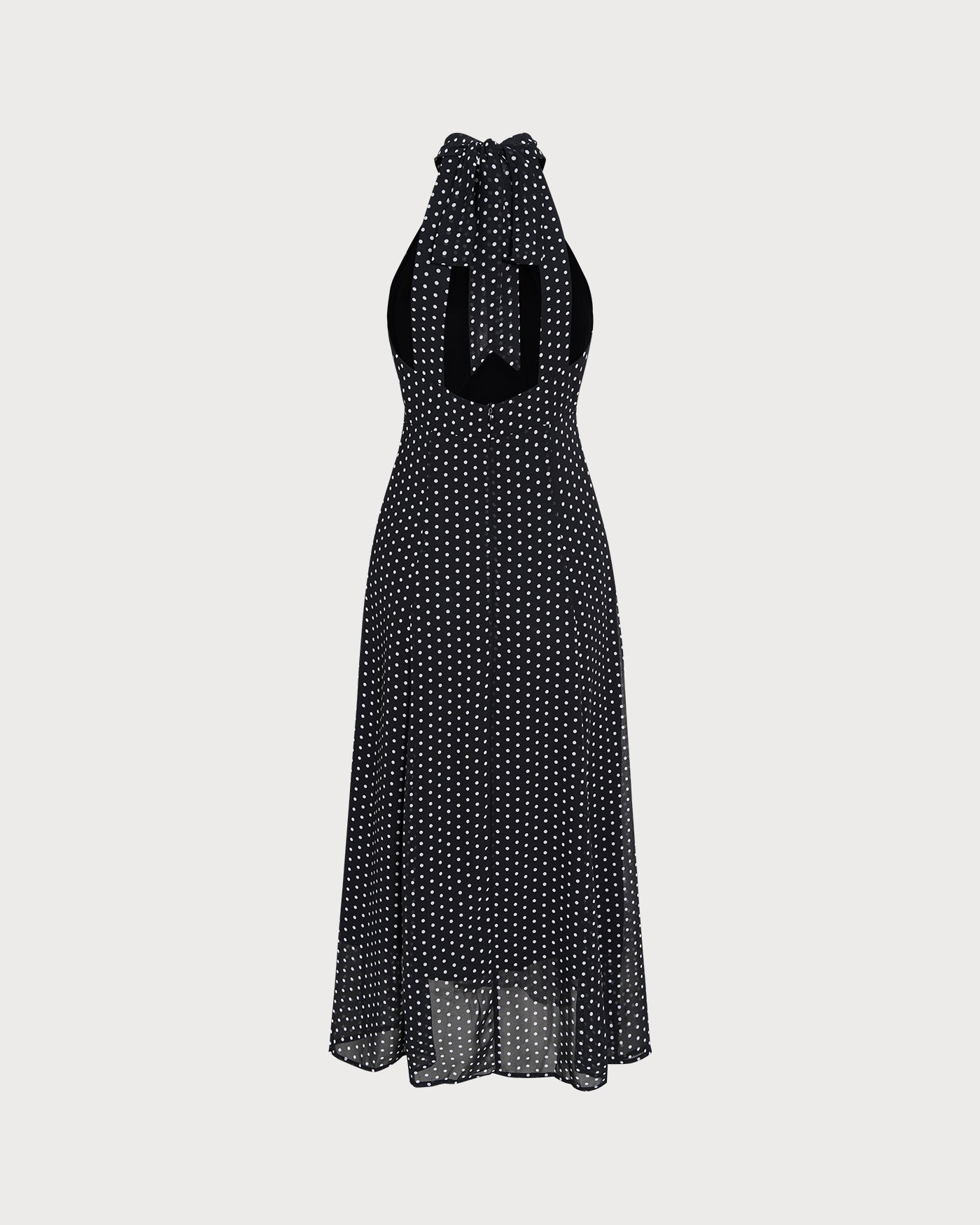 Polka Dot Halter Midi Dress in Black