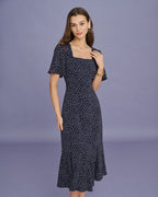 Floral Butterfly Sleeve Midi Dress in Purple