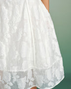 White Jacquard Midi Dress with Square Neckline