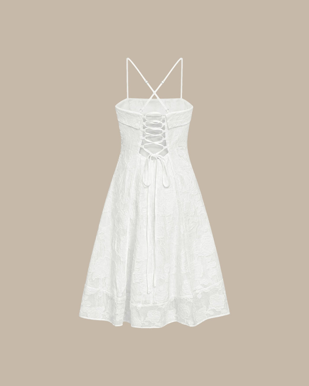 White Jacquard Midi Dress with Square Neckline