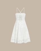 White Jacquard Midi Dress with Square Neckline