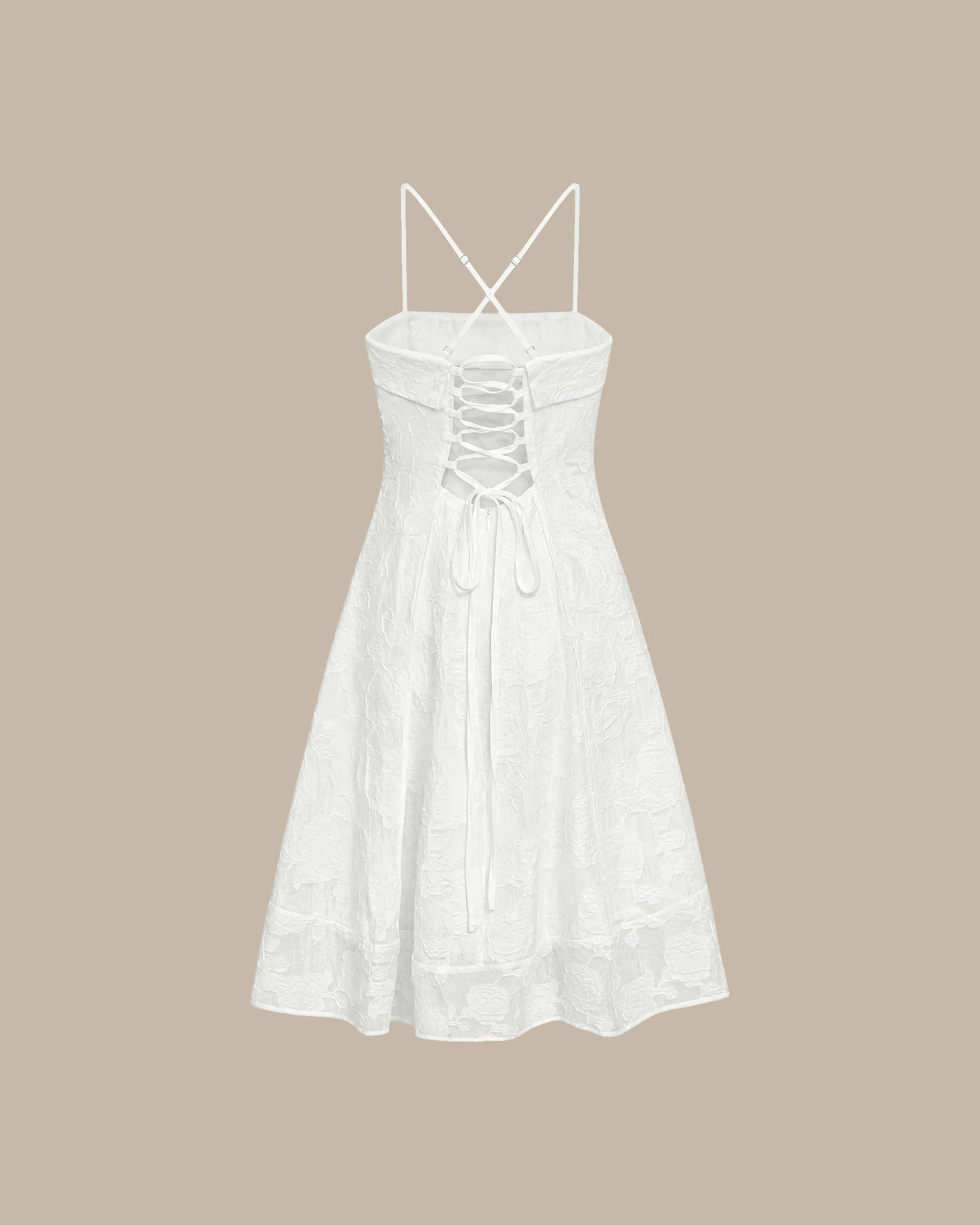 White Jacquard Midi Dress with Square Neckline