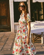 Floral Print Midi Dress with Collar Tie