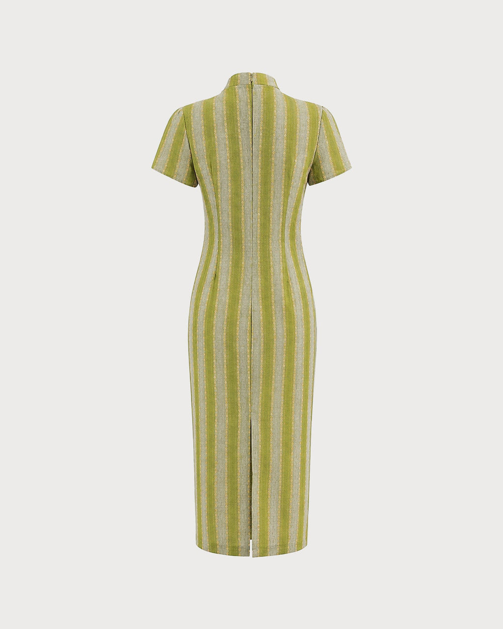Green Mandarin Collar Midi Dress with Tunic Style