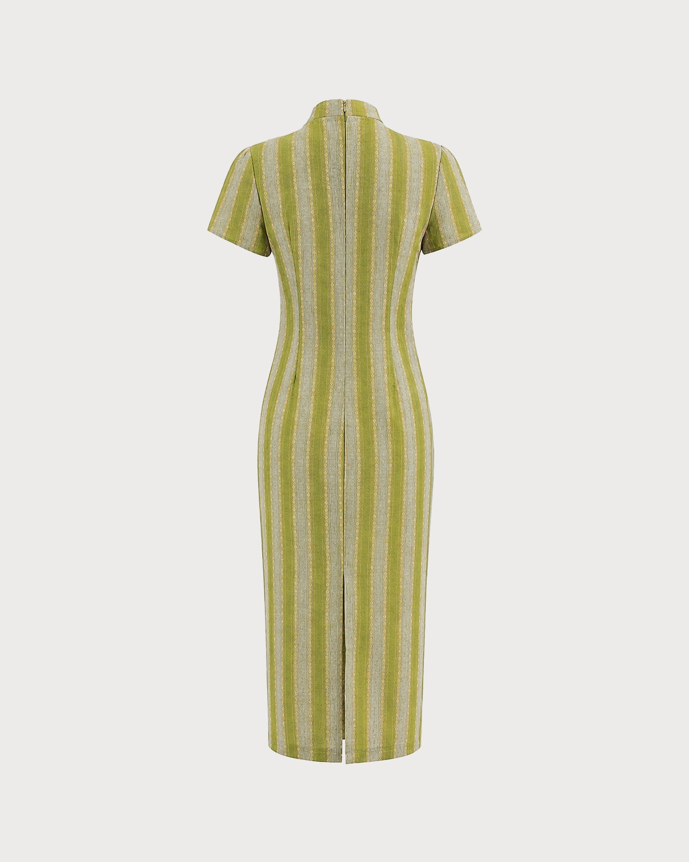 Green Mandarin Collar Midi Dress with Tunic Style