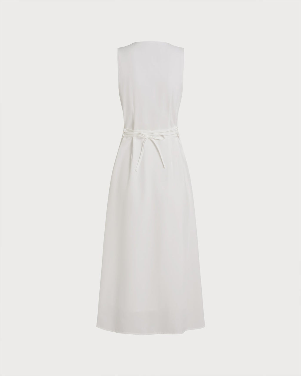 White Midi Dress with Button Tie Detail