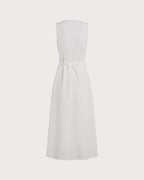 White Midi Dress with Button Tie Detail