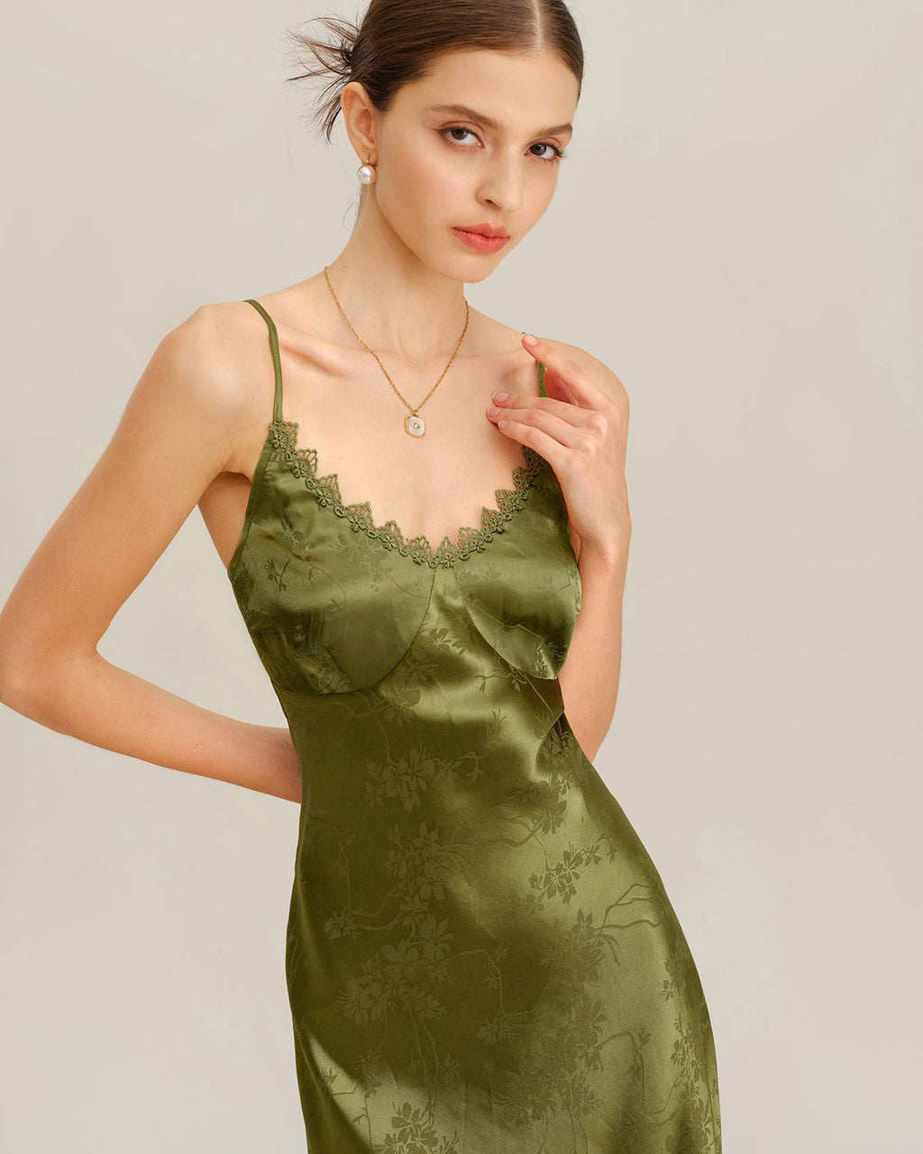 Maxi Dress with Green Jacquard Corset Design