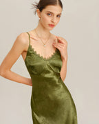 Maxi Dress with Green Jacquard Corset Design