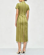 Green Mandarin Collar Midi Dress with Tunic Style