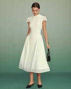 Apricot A-Line Midi Dress with Mock Neck